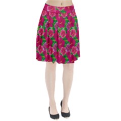 Background-cute-flowers-fuchsia-with-leaves Pleated Skirt