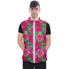 Background-cute-flowers-fuchsia-with-leaves Men s Puffer Vest by uniart180623