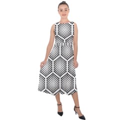 Halftone-tech-hexagons-seamless-pattern Midi Tie-back Chiffon Dress