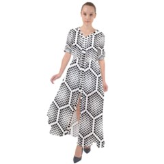 Halftone-tech-hexagons-seamless-pattern Waist Tie Boho Maxi Dress