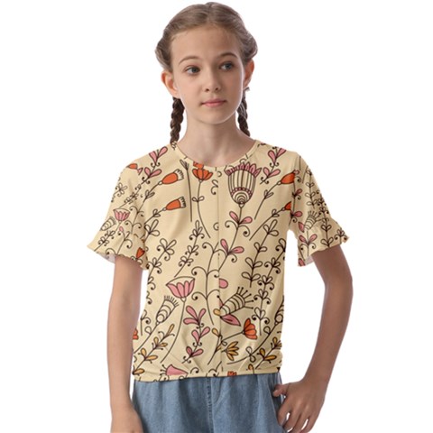 Seamless-pattern-with-different-flowers Kids  Cuff Sleeve Scrunch Bottom Tee by uniart180623