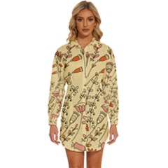 Seamless-pattern-with-different-flowers Womens Long Sleeve Shirt Dress