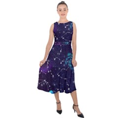 Realistic-night-sky-poster-with-constellations Midi Tie-back Chiffon Dress