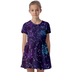 Realistic-night-sky-poster-with-constellations Kids  Short Sleeve Pinafore Style Dress by uniart180623