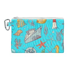 Colored-sketched-sea-elements-pattern-background-sea-life-animals-illustration Canvas Cosmetic Bag (large) by uniart180623