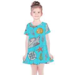 Colored-sketched-sea-elements-pattern-background-sea-life-animals-illustration Kids  Simple Cotton Dress by uniart180623