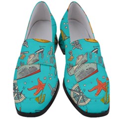 Colored-sketched-sea-elements-pattern-background-sea-life-animals-illustration Women s Chunky Heel Loafers by uniart180623