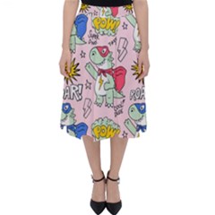 Seamless-pattern-with-many-funny-cute-superhero-dinosaurs-t-rex-mask-cloak-with-comics-style-inscrip Classic Midi Skirt by uniart180623