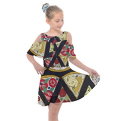 Vector-seamless-pattern-with-italian-pizza-top-view Kids  Shoulder Cutout Chiffon Dress by uniart180623