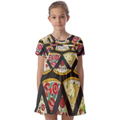 Vector-seamless-pattern-with-italian-pizza-top-view Kids  Short Sleeve Pinafore Style Dress by uniart180623