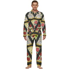 Vector-seamless-pattern-with-italian-pizza-top-view Men s Long Sleeve Velvet Pocket Pajamas Set