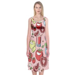 Tomato-seamless-pattern-juicy-tomatoes-food-sauce-ketchup-soup-paste-with-fresh-red-vegetables Midi Sleeveless Dress