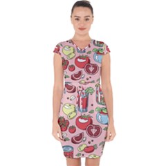 Tomato-seamless-pattern-juicy-tomatoes-food-sauce-ketchup-soup-paste-with-fresh-red-vegetables Capsleeve Drawstring Dress  by uniart180623