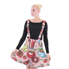Tomato-seamless-pattern-juicy-tomatoes-food-sauce-ketchup-soup-paste-with-fresh-red-vegetables Suspender Skater Skirt by uniart180623