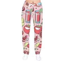 Tomato-seamless-pattern-juicy-tomatoes-food-sauce-ketchup-soup-paste-with-fresh-red-vegetables Women Velvet Drawstring Pants by uniart180623