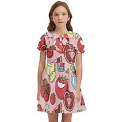 Tomato-seamless-pattern-juicy-tomatoes-food-sauce-ketchup-soup-paste-with-fresh-red-vegetables Kids  Bow Tie Puff Sleeve Dress by uniart180623