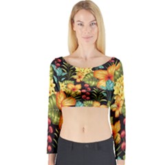 Fabulous-colorful-floral-seamless Long Sleeve Crop Top by uniart180623