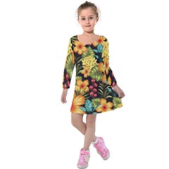 Fabulous-colorful-floral-seamless Kids  Long Sleeve Velvet Dress by uniart180623