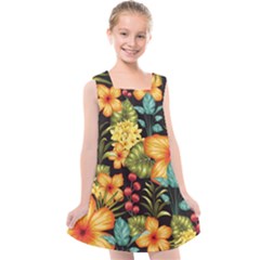 Fabulous-colorful-floral-seamless Kids  Cross Back Dress by uniart180623