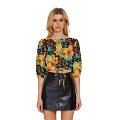 Fabulous-colorful-floral-seamless Mid Sleeve Drawstring Hem Top by uniart180623