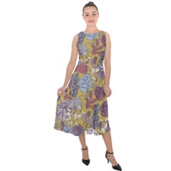 Floral-seamless-pattern-with-flowers-vintage-background-colorful-illustration Midi Tie-back Chiffon Dress