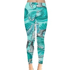 Sea-waves-seamless-pattern Everyday Leggings  by uniart180623