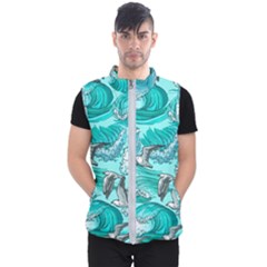 Sea-waves-seamless-pattern Men s Puffer Vest