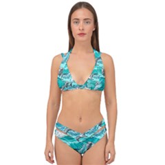 Sea-waves-seamless-pattern Double Strap Halter Bikini Set by uniart180623