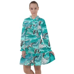 Sea-waves-seamless-pattern All Frills Chiffon Dress by uniart180623