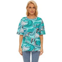 Sea-waves-seamless-pattern Oversized Basic Tee by uniart180623