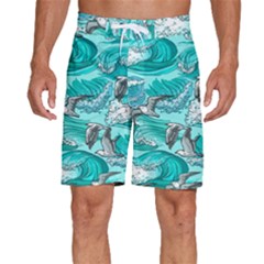 Sea-waves-seamless-pattern Men s Beach Shorts