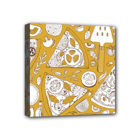 Vector-seamless-pizza-slice-pattern-hand-drawn-pizza-illustration-great-pizzeria-menu-background - Mini Canvas 4  X 4  (stretched) by uniart180623