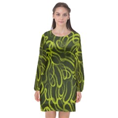 Green-abstract-stippled-repetitive-fashion-seamless-pattern Long Sleeve Chiffon Shift Dress  by uniart180623