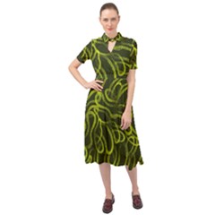 Green-abstract-stippled-repetitive-fashion-seamless-pattern Keyhole Neckline Chiffon Dress by uniart180623