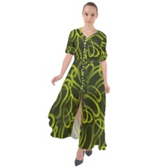 Green-abstract-stippled-repetitive-fashion-seamless-pattern Waist Tie Boho Maxi Dress
