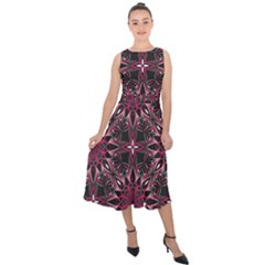 Seamless-pattern-with-flowers-oriental-style-mandala Midi Tie-back Chiffon Dress