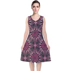 Seamless-pattern-with-flowers-oriental-style-mandala V-neck Midi Sleeveless Dress 