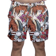 Natural-seamless-pattern-with-tiger-blooming-orchid Men s Shorts by uniart180623