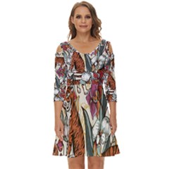 Natural-seamless-pattern-with-tiger-blooming-orchid Shoulder Cut Out Zip Up Dress by uniart180623