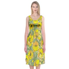 Seamless-pattern-with-graphic-spring-flowers Midi Sleeveless Dress