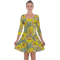 Seamless-pattern-with-graphic-spring-flowers Quarter Sleeve Skater Dress