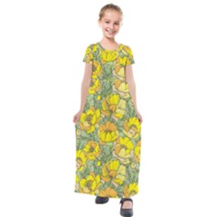 Seamless-pattern-with-graphic-spring-flowers Kids  Short Sleeve Maxi Dress by uniart180623