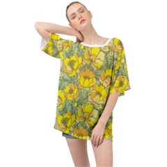 Seamless-pattern-with-graphic-spring-flowers Oversized Chiffon Top