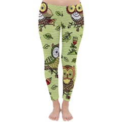 Seamless-pattern-with-flowers-owls Classic Winter Leggings by uniart180623