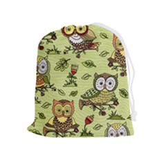 Seamless-pattern-with-flowers-owls Drawstring Pouch (xl) by uniart180623