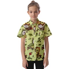 Seamless-pattern-with-flowers-owls Kids  Short Sleeve Shirt by uniart180623