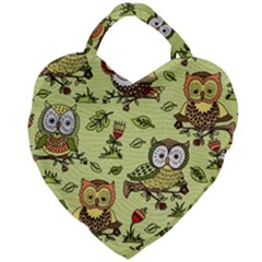 Seamless-pattern-with-flowers-owls Giant Heart Shaped Tote