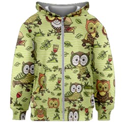 Seamless-pattern-with-flowers-owls Kids  Zipper Hoodie Without Drawstring by uniart180623
