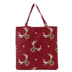 Cute-reindeer-head-with-star-red-background Grocery Tote Bag