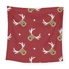 Cute-reindeer-head-with-star-red-background Square Tapestry (large) by uniart180623